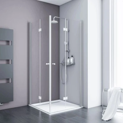 Schulte ExpressPlus Drehfalttür Eckeinstieg AlexaStyle2.0 Alu Natur Klar 80cm 1 Schulte ExpressPlus Drehfalttür Eckeinstieg AlexaStyle2.0 Alu Natur Klar 80cm