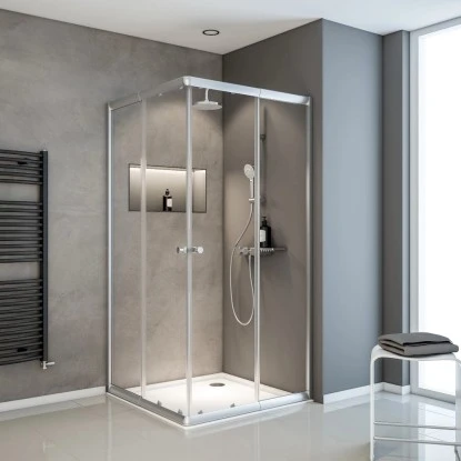 Schulte Eckeinstieg Mit Schiebetüren Sunny 180 Cm X 75-90 Cm Silber Klarglas 1 Schulte Eckeinstieg Mit Schiebetüren Sunny 180 Cm X 75-90 Cm Silber Klarglas